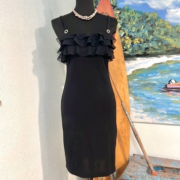 🖤VTG Joseph Ribkoff,Incredible,Vintage Little Black Dress”,Ruffled Upper,Size 4 - Picture 6 of 14